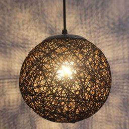 Stoex - Noir Rétro Suspension Luminaire en Rotin Globe Rond 15cm , Lustre Abat-jour diy Lampe