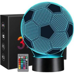 Garçons Filles Football Cadeaux 1pc Noir, Football Veilleuse Enfants 3D Illusion Optique Lumières