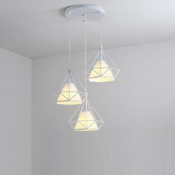 Dyhf - Lustre Suspension forme Diamant Disque 3 Lumières Abat-jour Blanc E27 pour salon cuisine