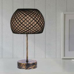 Cotecosy - Lampe à poser Moli H36cm Métal Noir et Or et Tissu Noir et Beige - Or