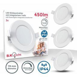 B.k.licht - Lot de 3 spots ultra-plats à encastrer spéciales sdb IP44 blancs dimmable