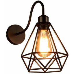 Applique Murale forme Diamant en Métal Fer Noir, Lustre abat-jour Cage Forgé Lampe Rétro