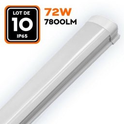 Lot de 10 réglettes led 72W 7800LM 120CM étanche IP65 blanc froid