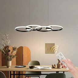 Suspension led moderne, 4 anneaux à intensité variable avec télécommande, lustre à suspendre