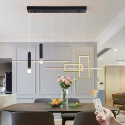 Luminaire Suspendu Moderne, Lustre Créatif led Noir Dimmable Télécommande Onde Linéaire Suspension,
