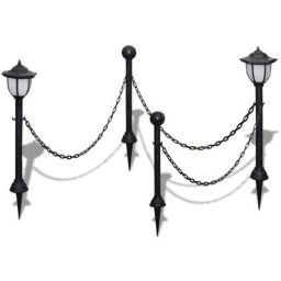 Yoyo - Clôture à chaîne avec deux lampes solaires led et deux piquets