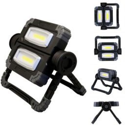 FISHTEC® Lampe Projecteur Portable sans Fil - Double COB LED Orientable 360° - Idéal Chantier,