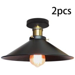 2PCS 36cm Plafonnier Lustres Retro Industriel Design Luminaire Lampe de suspension Métal Noir E27