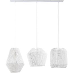 Paco Home - Suspension Lampe Abat-jour Aspect Rotin Câble Textile Raccourcissable E27 Blanc 3