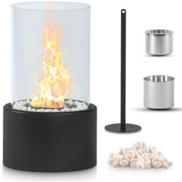 Cheminée de Table - Éthanol, Portable, Ronde, 16,5 x 27 cm, en Acier Inoxydable et Verre, avec