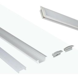 Profilé encastré en aluminium pour bande LED avec diffuseur - 23x8mm - 2 embouts - 2 mètres Blanc