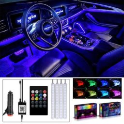 Lot de 4 bandes lumineuses à led pour intérieur de voiture - Chargeur usb - Multicolore - Avec