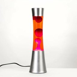 Licht-erlebnisse - Lampe à lave au design rétro gris métallisé avec liquide orange et cire rouge