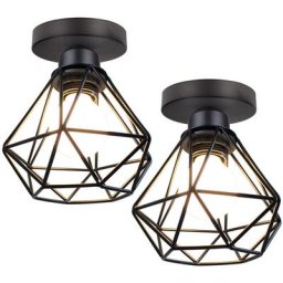 Vintage Plafonnier Industriel en Métal Cage forme Diamant 16cm, Suspension Luminaire Style Vintage