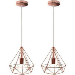 Lustre Suspension Cage en Fer forme Diamant 25CM, Lampe Suspendue Vintage E27 Eclairage pour Décor
