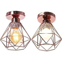 Lot de 2 Plafonnier industrielle vintage design rétro cage en métal fer forge, Suspension luminaire