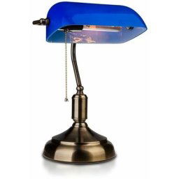 Lampe de Table led Vintage en Métal avec Douille E27 Diffuseur Inclinable à 90° en Verre Bleu