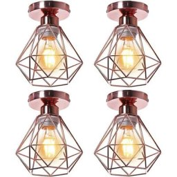 4x Plafonnier Stoex luminaire industriel vintage design rétro cage diamant en fer forge, Lampe de