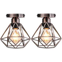 Lot de 2 Plafonnier industrielle vintage design rétro cage en métal fer forge, Suspension luminaire