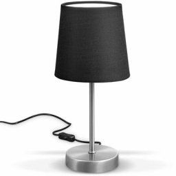 B.k.licht - lampe de table design moderne, tissu noir, pied métal nickel mat, pour ampoule led E14,