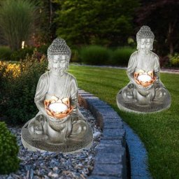 Lot de 2 lampe solaire LED parterre de fleurs de jardin figure de bouddha allée chemin éclairage