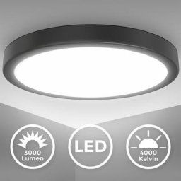B.k.licht - Plafonnier led 24W 4.000K 38cm 3.000lmI Noir Lampe de Cuisine Couloir plafond