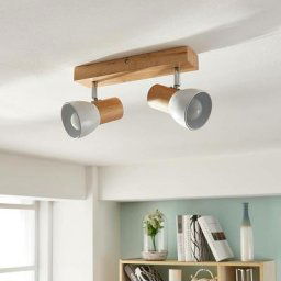 Spot à intensité variable 'Thorin' en bois pour salon & salle à manger - bois clair, blanc