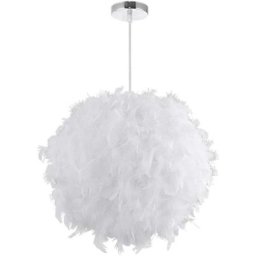 Lustre Suspension luminaire en plume blanche design forme sphère E27 40W pour Chambre Décoration