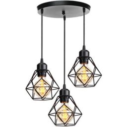 Lustre Suspension Industrielle Vintage 3 Lumières Design Rétro Lampe E27 pour Salon Chambre Cuisine