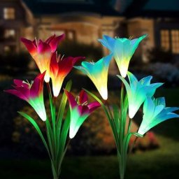 Lot de 2 lampes solaires de jardin 7 couleurs changeantes en plein air Fleurs plus grandes et