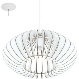 Lampe à suspension Cossano 2 en blanc en bois blanc 1X60W H: 110 Ø 50 cm