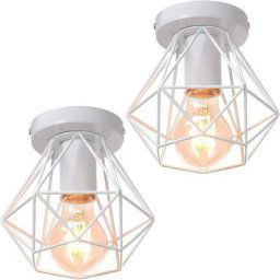 Lot de 2 Plafonnier industrielle cage en métal fer forge, retro suspension luminaire lustre style