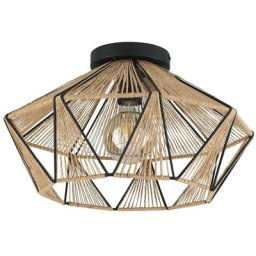 Eglo - Plafond Adwickle Steel noir, Nature textile E27 1x40w h: 26 cm Ø44.5 cm Dimmable