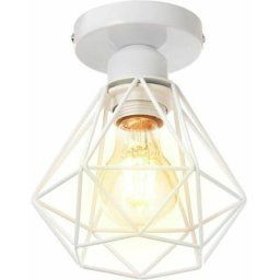Plafonnier Industriel en Métal, Blanc Suspension Luminaire Style Vintage Design forme Cage Diamant