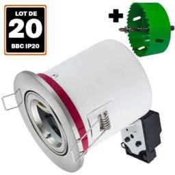 Europalamp - 20 Support Spot bbc RT2012 IP20 Orientable Alu brossé avec Douille GU10 + Scie cloche