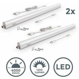 Lot de 2 réglettes led pour cuisine et atelier, platine led 15W, longueur 873 mm, 1500 Lm, lumière