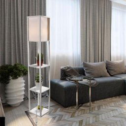 Lampadaire en bois Design Lampe sur Pied avec 3 Niveaux Etagères und E27 Base 1.6M Lampadaire