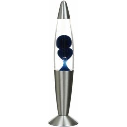 Licht-erlebnisse - Lampe à Lave Timmy au design rétro argenté avec cire bleue et liquide clair H:36