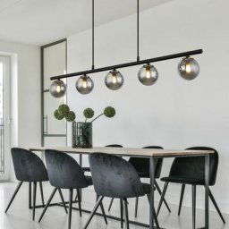 Suspension, lampe de table à manger, boule de verre, noir, 5 flammes, réglable en hauteur, métal