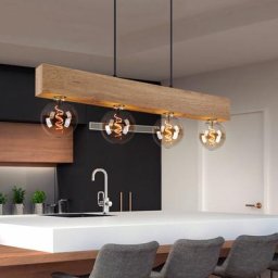 Suspension lampe en bois 4 flammes poutres en bois marron lampe à suspension salon, métal bois, 4x