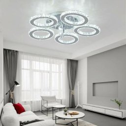 Cristal de luxe 5 Anneaux Lustre Moderne 50W Led Plafonnier Lampe pour Salon, Blanc Froid