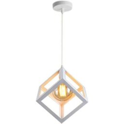 Lustre Suspension Contemporain en Cage Cube Carré Fer Luminaire E27 Salon Cuisine Chambre - Blanc