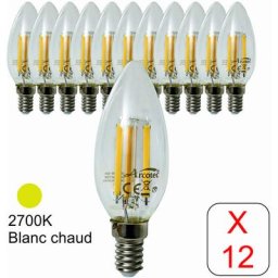 Lot de 12 ampoules led filament E14 flamme 4W 470Lm 2700K - garantie 2 ans