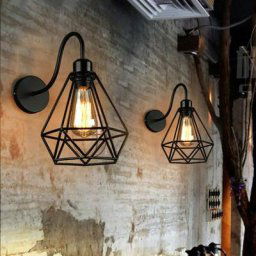 Lot de 2 Applique Murale forme Diamant en Métal Fer Noir, Lustre abat-jour Cage Forgé Lampe Rétro