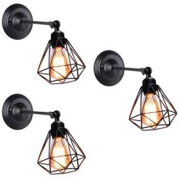 3x Applique Mural Industrielle Design forme Cage Diamant Ajustable Lampe de Plafond Métal Luminaire