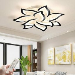 Plafonnier led Moderne, Luminaire Lustre Noir en Forme de Fleur Acrylique Dimmable, 10 Pétales