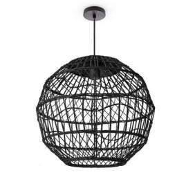 Paco Home - Suspension Salon Boho Lampes En Osier Rotin Lampe Suspendue Noir (Ø40cm), Lampe à