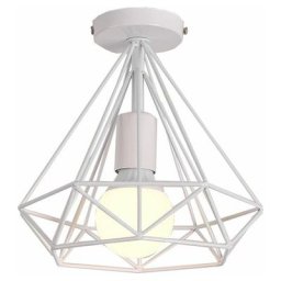 Plafonnier industrielle Retro 25cm en forme Diamant Blanc, Suspension Luminaire pour Salle à