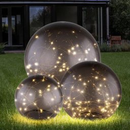 Ensemble de 3 lampes de support de boule solaire à led lumières de fées décoratives lampes sur pied