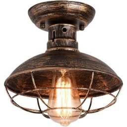 Ganeed Plafonnier industriel avec cage en métal, luminaire suspendu semi-encastré E27, lustre en